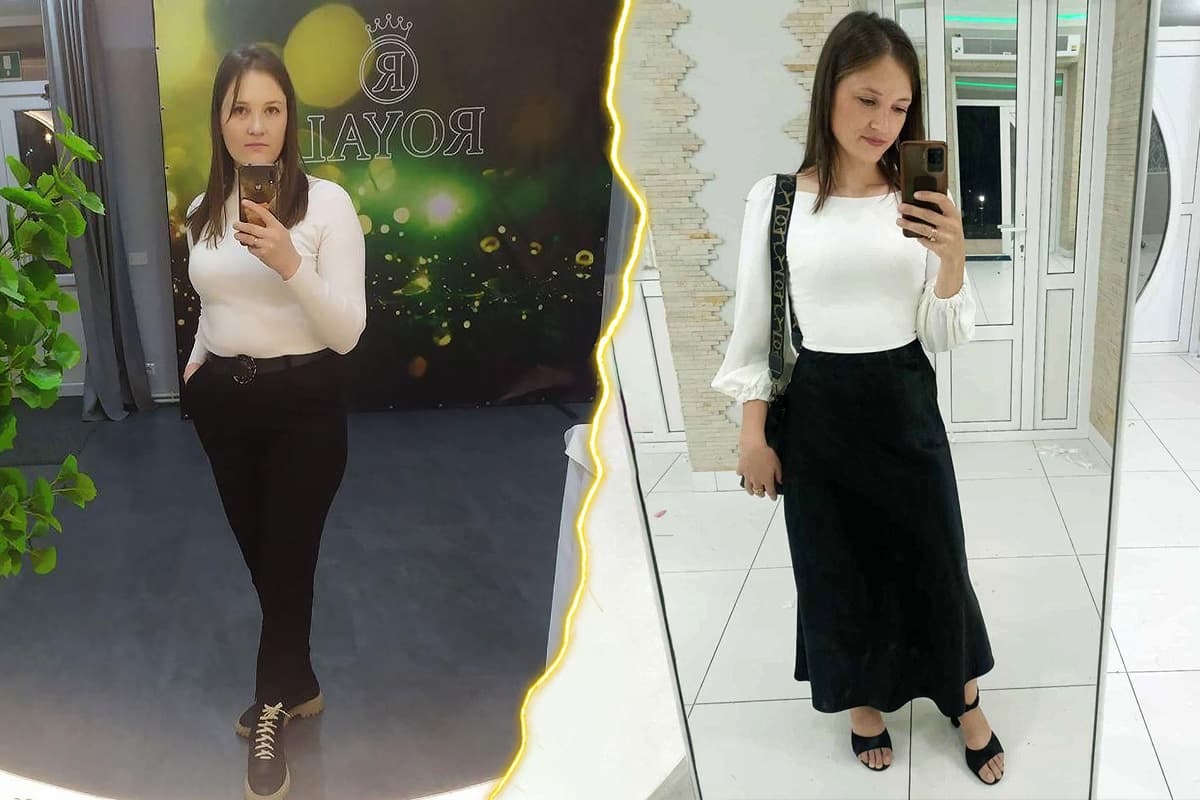 Colaj „înainte și după”: Mihaela înainte de programul DIKETO și după ce a slăbit 20 kg.