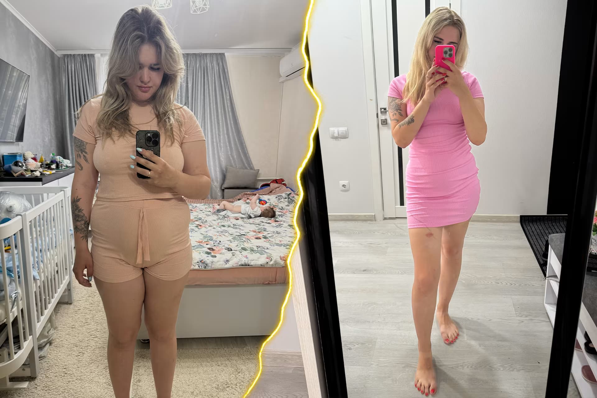 Colaj „înainte și după”: Nastea înainte de programul DIKETO și după ce a slăbit 20 kg.