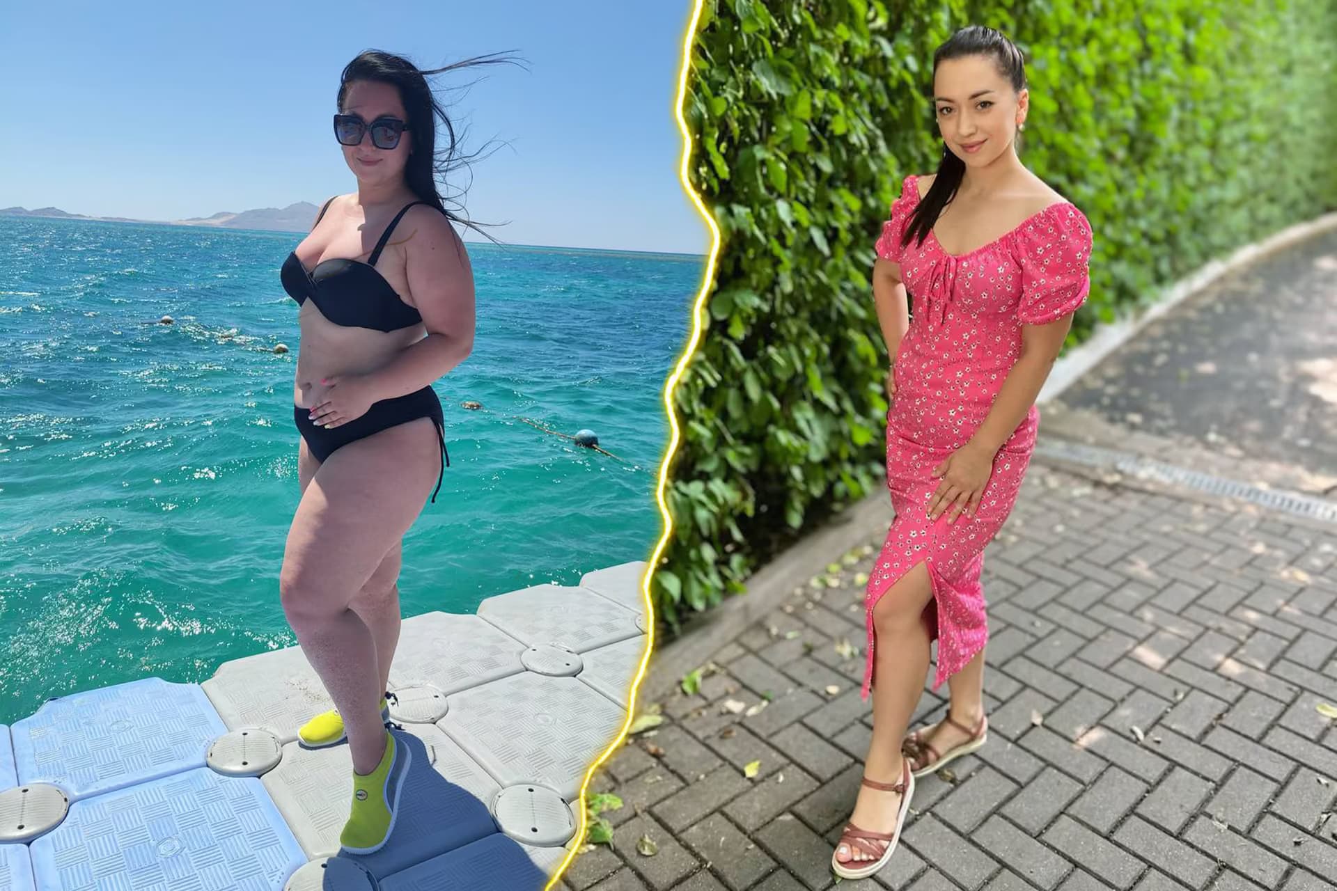 Colaj „înainte și după”: Ana înainte de programul DIKETO și după ce a slăbit 30 kg — de la 87 la 57 kg.